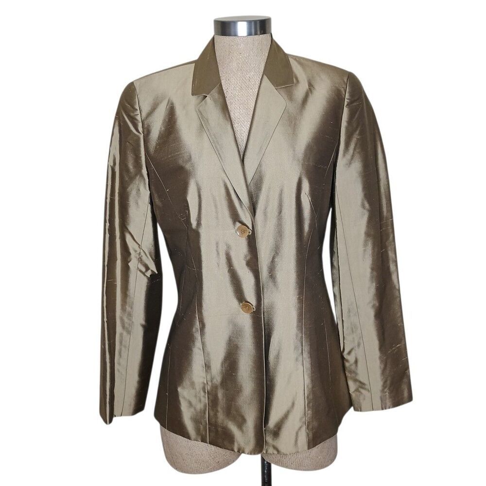 Ann Taylor Blazer Gold Silk Womens 2-Button Jacket Size 6 Lined Quiet Luxury